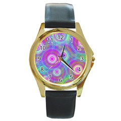 Circle Colorful Pattern Background Round Gold Metal Watch