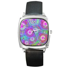 Circle Colorful Pattern Background Square Metal Watch