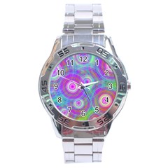 Circle Colorful Pattern Background Stainless Steel Analogue Watch