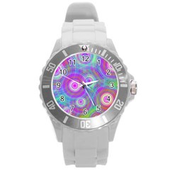 Circle Colorful Pattern Background Round Plastic Sport Watch (l) by HermanTelo