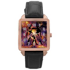 Zodiac Horoscope Astrology Rose Gold Leather Watch 