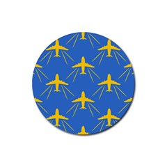 Aircraft Texture Blue Yellow Rubber Coaster (round)  by HermanTelo