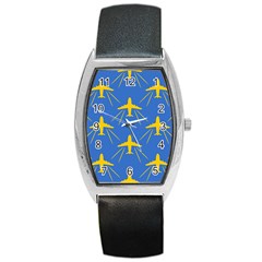 Aircraft Texture Blue Yellow Barrel Style Metal Watch by HermanTelo