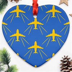 Aircraft Texture Blue Yellow Heart Ornament (two Sides)