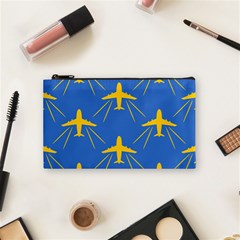 Aircraft Texture Blue Yellow Cosmetic Bag (small) by HermanTelo