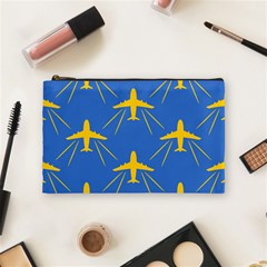 Aircraft Texture Blue Yellow Cosmetic Bag (medium) by HermanTelo