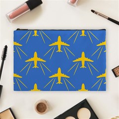 Aircraft Texture Blue Yellow Cosmetic Bag (large) by HermanTelo