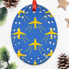 Aircraft Texture Blue Yellow Ornament (oval Filigree)