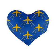 Aircraft Texture Blue Yellow Standard 16  Premium Heart Shape Cushions