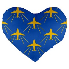 Aircraft Texture Blue Yellow Large 19  Premium Flano Heart Shape Cushions