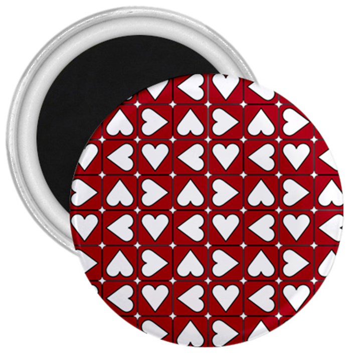 Graphic Heart Pattern Red White 3  Magnets