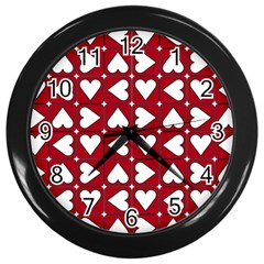 Graphic Heart Pattern Red White Wall Clock (black) by HermanTelo