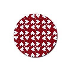 Graphic Heart Pattern Red White Rubber Coaster (round)  by HermanTelo