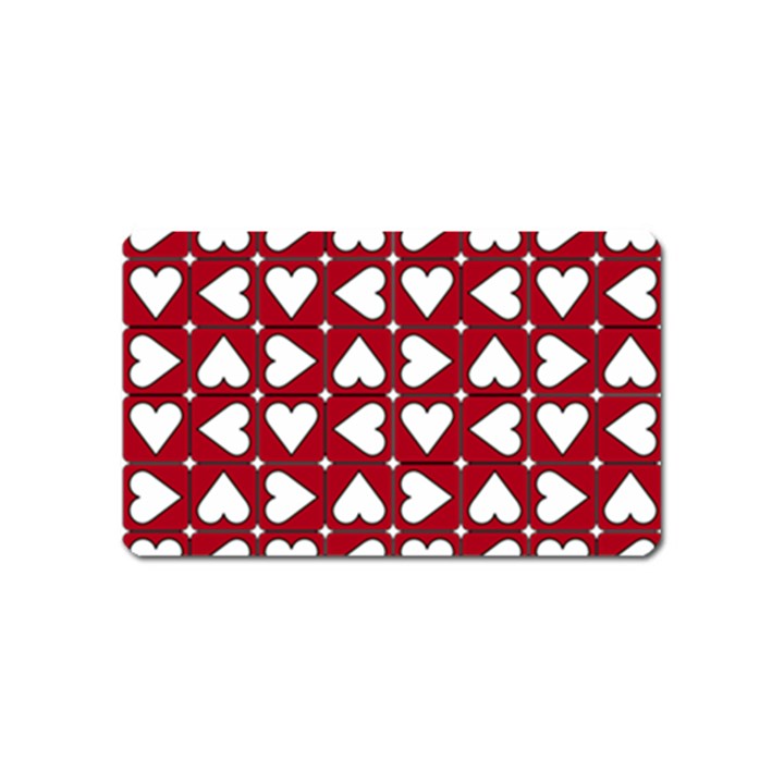 Graphic Heart Pattern Red White Magnet (Name Card)