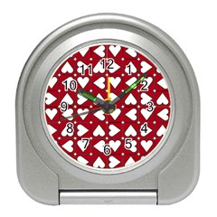 Graphic Heart Pattern Red White Travel Alarm Clock