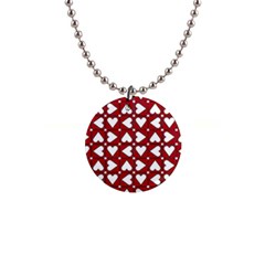 Graphic Heart Pattern Red White 1  Button Necklace