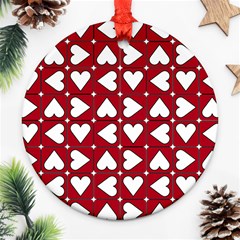 Graphic Heart Pattern Red White Round Ornament (two Sides) by HermanTelo