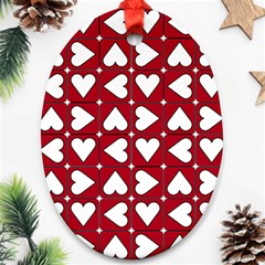 Graphic Heart Pattern Red White Oval Ornament (two Sides)