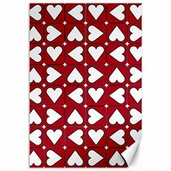 Graphic Heart Pattern Red White Canvas 12  X 18  by HermanTelo