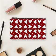 Graphic Heart Pattern Red White Cosmetic Bag (small)