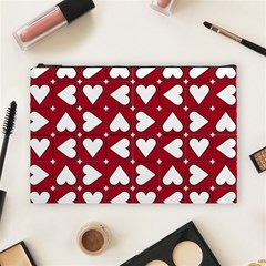 Graphic Heart Pattern Red White Cosmetic Bag (large)