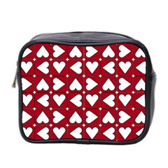 Graphic Heart Pattern Red White Mini Toiletries Bag (two Sides) by HermanTelo