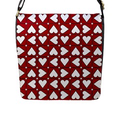 Graphic Heart Pattern Red White Flap Closure Messenger Bag (l) by HermanTelo