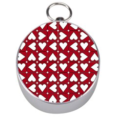 Graphic Heart Pattern Red White Silver Compasses