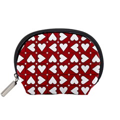 Graphic Heart Pattern Red White Accessory Pouch (small)