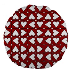 Graphic Heart Pattern Red White Large 18  Premium Flano Round Cushions