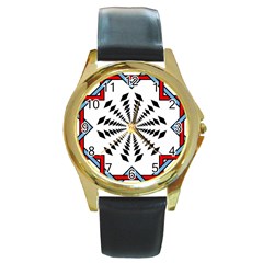 Star Illusion Mandala Round Gold Metal Watch by HermanTelo