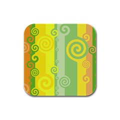 Ring Kringel Background Abstract Yellow Rubber Square Coaster (4 Pack)  by HermanTelo