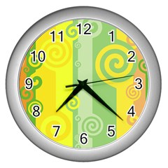 Ring Kringel Background Abstract Yellow Wall Clock (silver) by HermanTelo