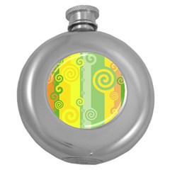 Ring Kringel Background Abstract Yellow Round Hip Flask (5 Oz)