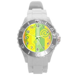 Ring Kringel Background Abstract Yellow Round Plastic Sport Watch (l) by HermanTelo