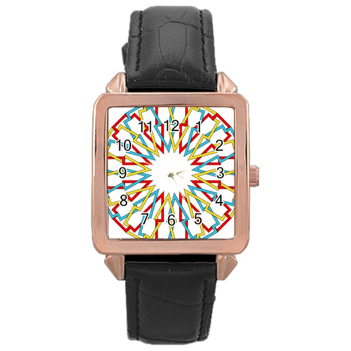 Wheel Complex Symbol Mandala Rose Gold Leather Watch 