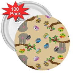 Sloth Neutral Color Cute Cartoon 3  Buttons (100 Pack) 