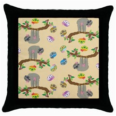 Sloth Neutral Color Cute Cartoon Throw Pillow Case (black) by HermanTelo