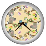 Sloth Neutral Color Cute Cartoon Wall Clock (Silver) Front