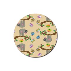 Sloth Neutral Color Cute Cartoon Rubber Round Coaster (4 Pack)  by HermanTelo