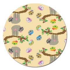 Sloth Neutral Color Cute Cartoon Magnet 5  (round) by HermanTelo