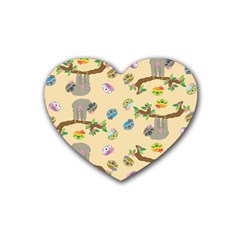 Sloth Neutral Color Cute Cartoon Rubber Coaster (heart)  by HermanTelo