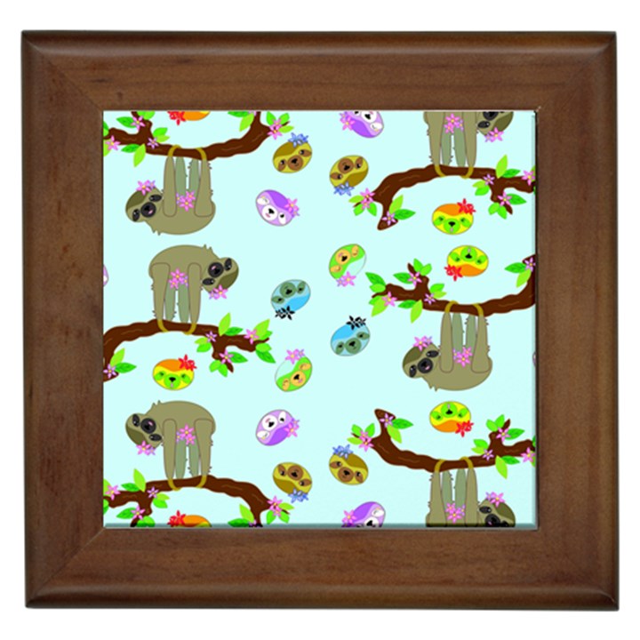 Sloth Aqua Blue Cute Cartoon Tile Green Framed Tiles