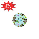 Sloth Aqua Blue Cute Cartoon Tile Green 1  Mini Buttons (100 pack)  Front