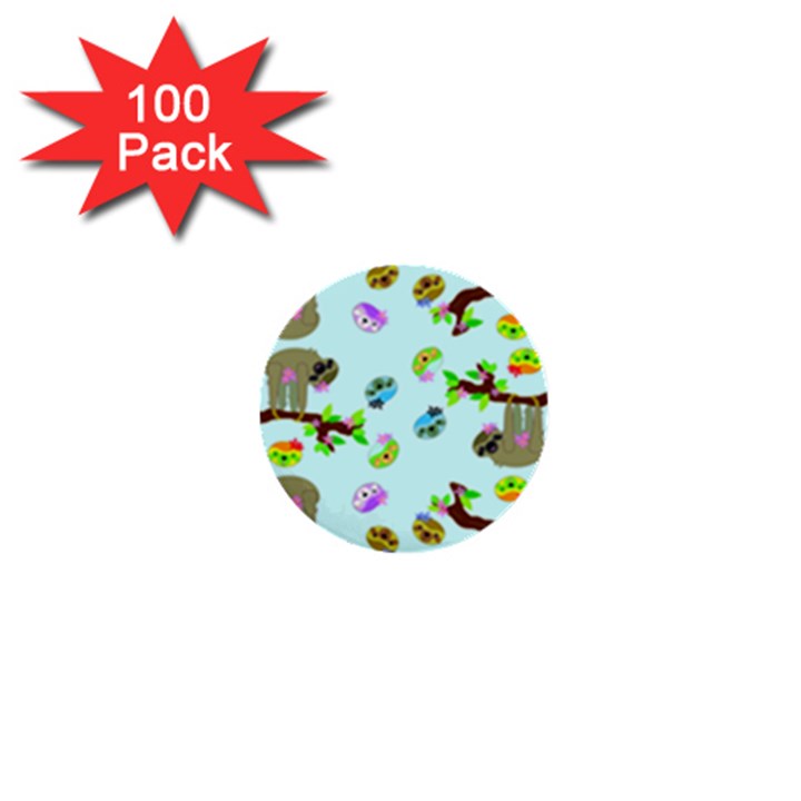 Sloth Aqua Blue Cute Cartoon Tile Green 1  Mini Buttons (100 pack) 