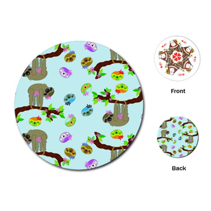 Sloth Aqua Blue Cute Cartoon Tile Green Playing Cards (Round)