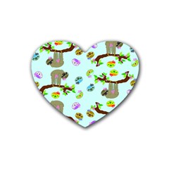 Sloth Aqua Blue Cute Cartoon Tile Green Rubber Coaster (heart)  by HermanTelo