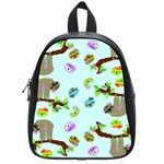 Sloth Aqua Blue Cute Cartoon Tile Green School Bag (Small) Front