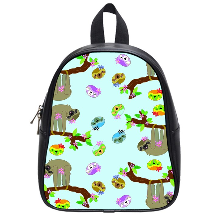 Sloth Aqua Blue Cute Cartoon Tile Green School Bag (Small)