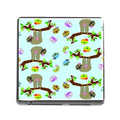 Sloth Aqua Blue Cute Cartoon Tile Green Memory Card Reader (square 5 Slot)